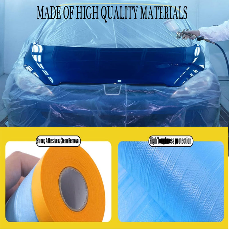 Painters Plastic With Tape,Tape and Drape, Automotive Pre-Taped Masking Film | 3 Rolls | Self-Adhesive Painting Drop Film | Plastic Dust Sheets for Decorating, Cars Painting| 60 in x 65 feet
