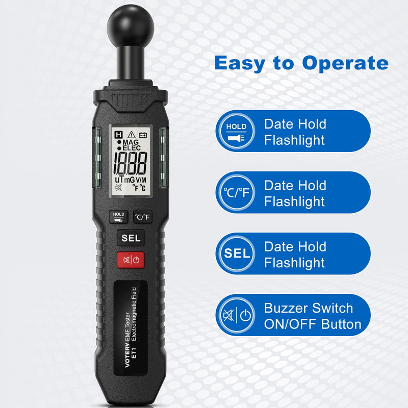 [Australia - AusPower] - EMF Meter, Portable Digital EMF Meter, LCD Field with Buzzer and Warning Light, Suitable for Inspection of Electromagnetic Fields at Home, Office, Outdoor, Computer Room, etc. 