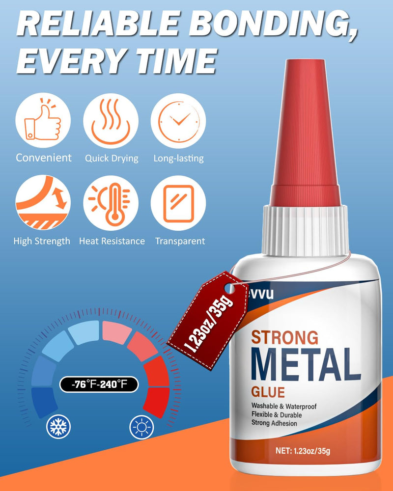 [Australia - AusPower] - Super Glue for Metal, Clear Instant Cyanoacrylate Adhesive for Metal Repair, Waterproof, Heat-Resistant, Ideal for Steel, Aluminium, DIY, Jewelry Metal Glue 35g 