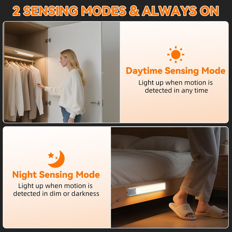 [Australia - AusPower] - Under Cabinet Lighting Wireless, 15inch Rechargeable Motion Sensor Light Indoor, 3 Color Closet Light Battery Operated with LED Power Display, Magnetic Under Counter Lights for Kitchen, Home (3Pack) 3Pack-15inch 