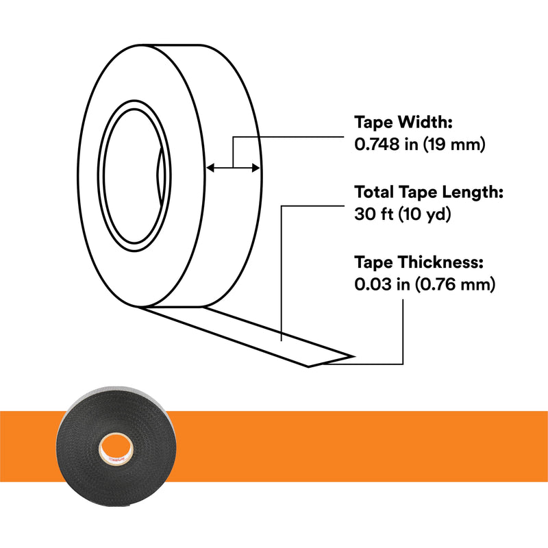 3M Scotch Rubber Splicing Tape 23, 3/4 in x 30 ft, Black, Professional Premium Grade, Self-Fusing (EPR based) Rubber Electrical Insulating Tape, Highly Conformable, MRO, Electrical Construction,1 Roll