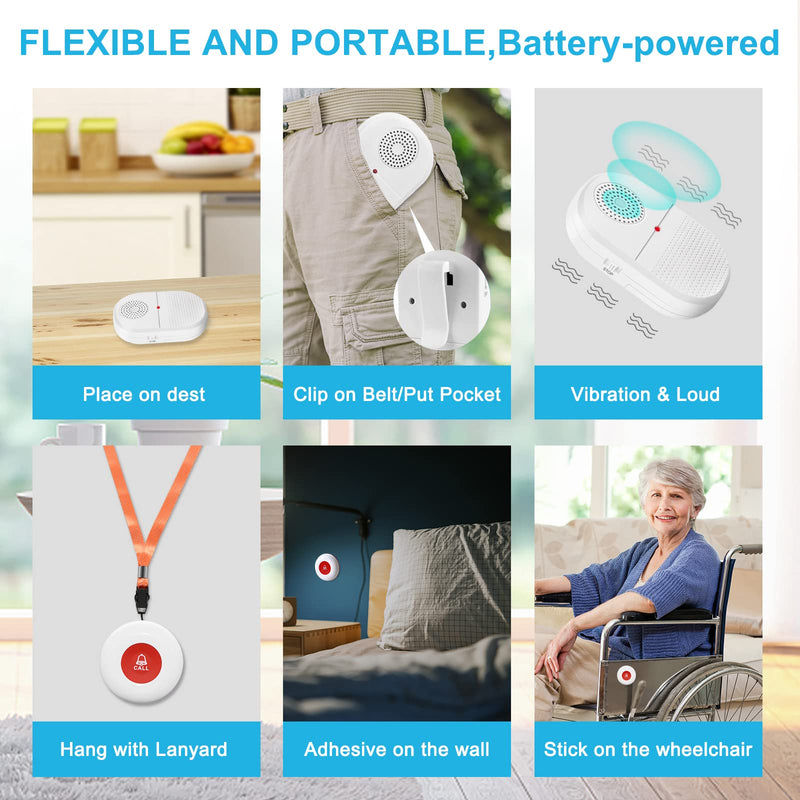 [Australia - AusPower] - CallToU Caregiver Pager Call Button elderlyWireless SOS Call Button Vibration Pager Nurse Calling Alert System for Home Elderly Disabled Patient 2 SOS Call Buttons/Transmitters 2 Receivers CCVP 2-2 