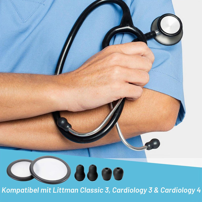 Stethoscope Replacement Parts Compatible with Littman Classic 3, Cardiology 3 & Cardiology 4, 2 Bell Membrane Cover + 4 Eartips
