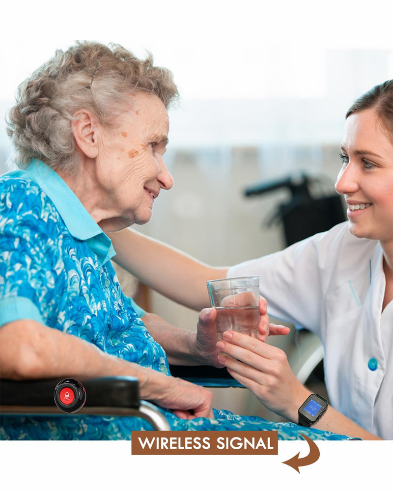 [Australia - AusPower] - CallToU Wireless Caregiver Pager Call Button 500+Feet Nurse Alert System for Elderly Monitoring Waterproof Call Bell for Home 1 Receiver Wrist Pager 2 SOS Call Buttons 2 call buttons + 1 watch receiver 