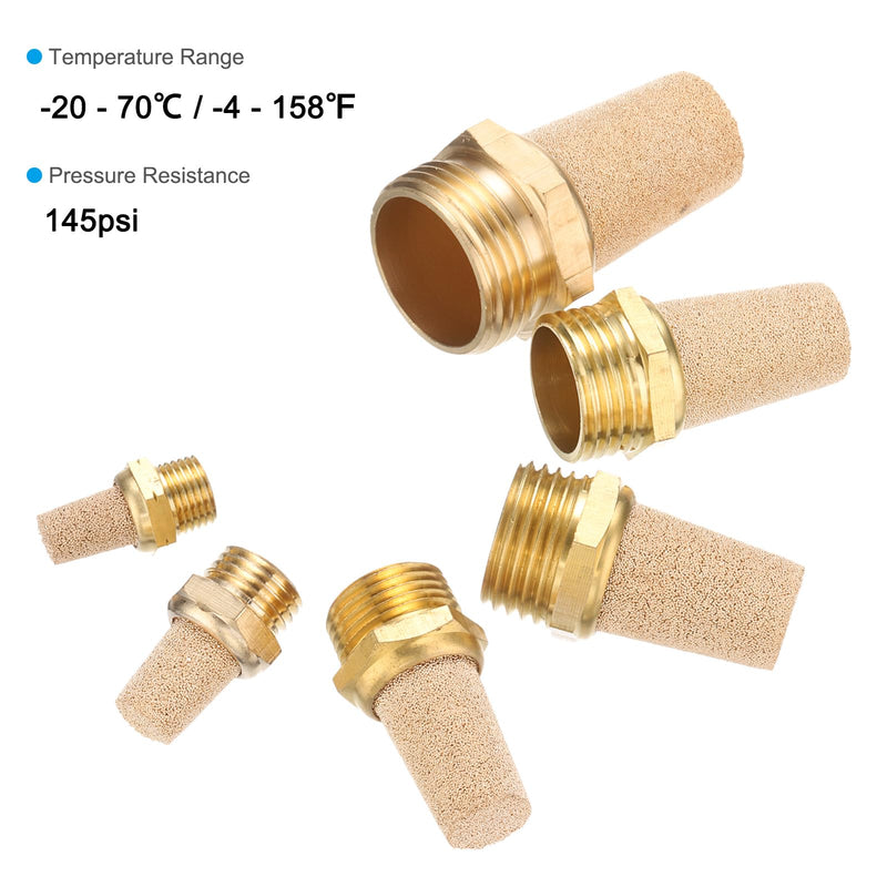 PATIKIL Compressed Air Silencer G 3/8, 2-Pack Sintered Bronze Brass Air Compressor Exhaust Silencer Filter Air Solenoid Valve Muffler Fit for, Golden
