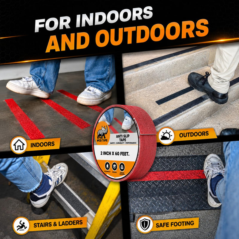 WOD Heavy Duty Anti Slip Tape Yellow - 2 inch x 30 ft. Non Skid Treads Weather Proof Indoor/Outdoor Traction Tape for No Slip Stairs ASTC32 2 Inch (50mm)
