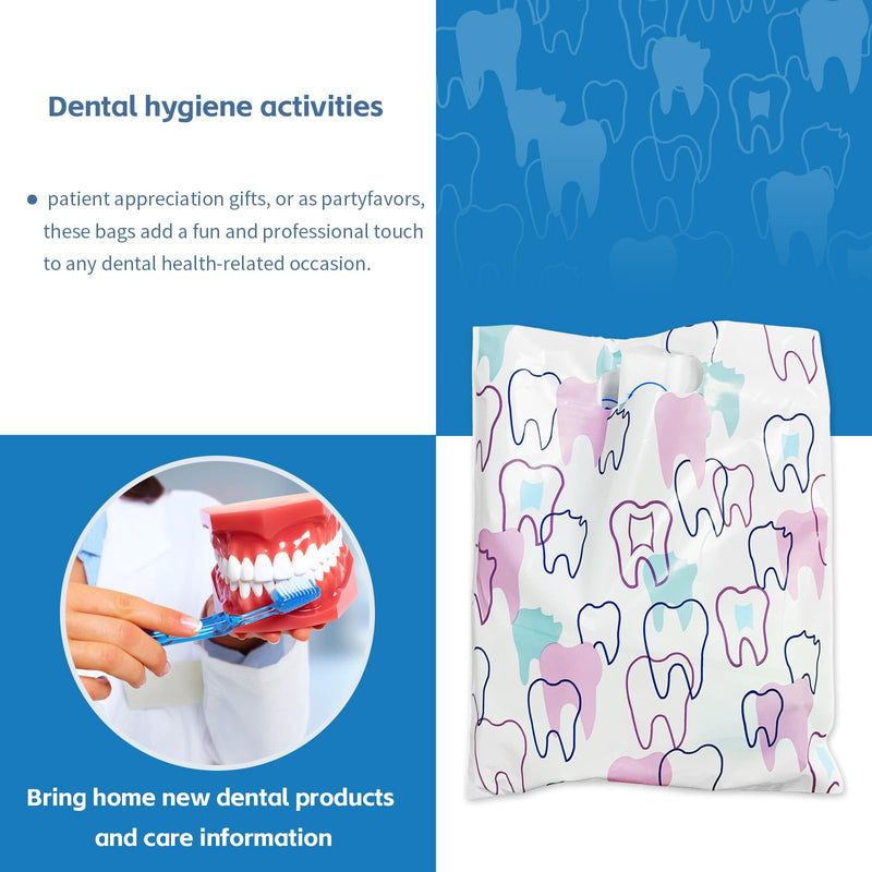 [Australia - AusPower] - 50 Pack Tooth Merchandise Bags with Handles, 8.3x9.5 Inches Plastic Dental Bags for Patients, Dental Goodie Treat Bags Bulk for Dentist Clinic Office, Appreciation Gifts, Dental Hygiene Party Favor 