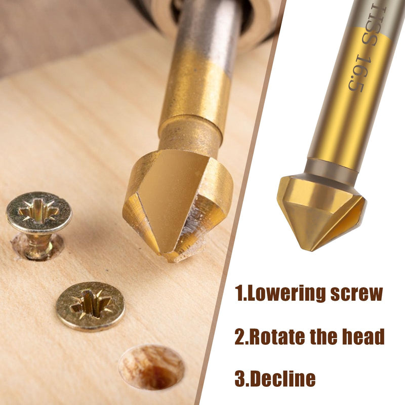 [Australia - AusPower] - XCRPRT Countersink Set Made of HSS Steel, Professional Countersink Drill Set, Countersink Wood Set, 90° Titanium Coated Countersink Deburring 