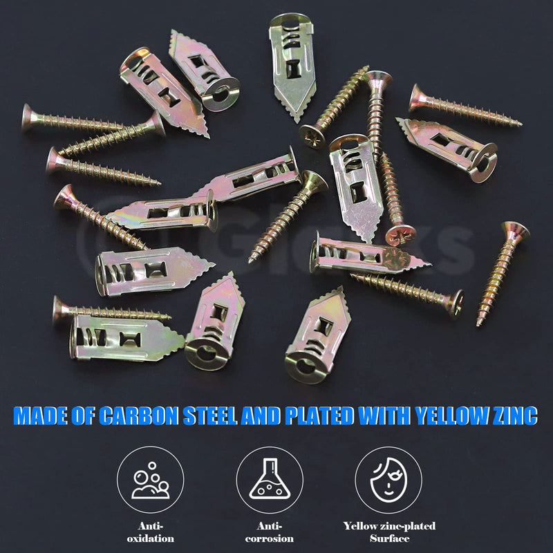 [Australia - AusPower] - Glarks 200Pcs Drywall Self-Drilling Anchors with Screws, 100Pcs Carbon Steel Hollow Wall Anchor Tapping Screw with 100Pcs Screws Kit, No Drill or Holes in Wall 