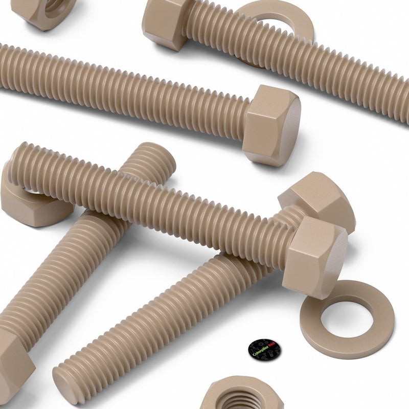 [Australia - AusPower] - 5 x PEEK Hex Head Screw M10 x 65mm Nuts & Bolts - Peek Plastic nuts and bolts, anti corrosion, chemical resistant, high temperature resistance, (13/32 x 2 9/16 in) 