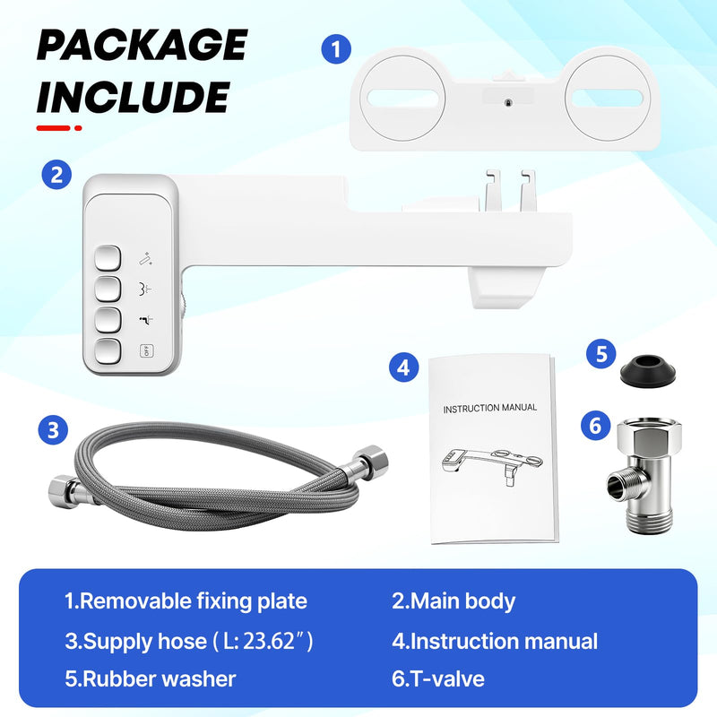 Bidet Attachment for Toilet,Independent Adjustable Water Pressure,Self Cleaning Non-Electric Dual Nozzle for Frontal & Rear Wash,Fresh Water Bidet Toilet Seat, White A1-Bidet Attachment