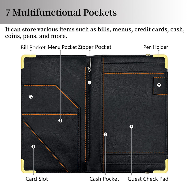 [Australia - AusPower] - Server Book,Cutaswish Server Books for Waitress Cute,Waiter Receipt Book,PU Leather Waitress Book with Zipper Pocket,Waitress Accessories(Leaves B) D 