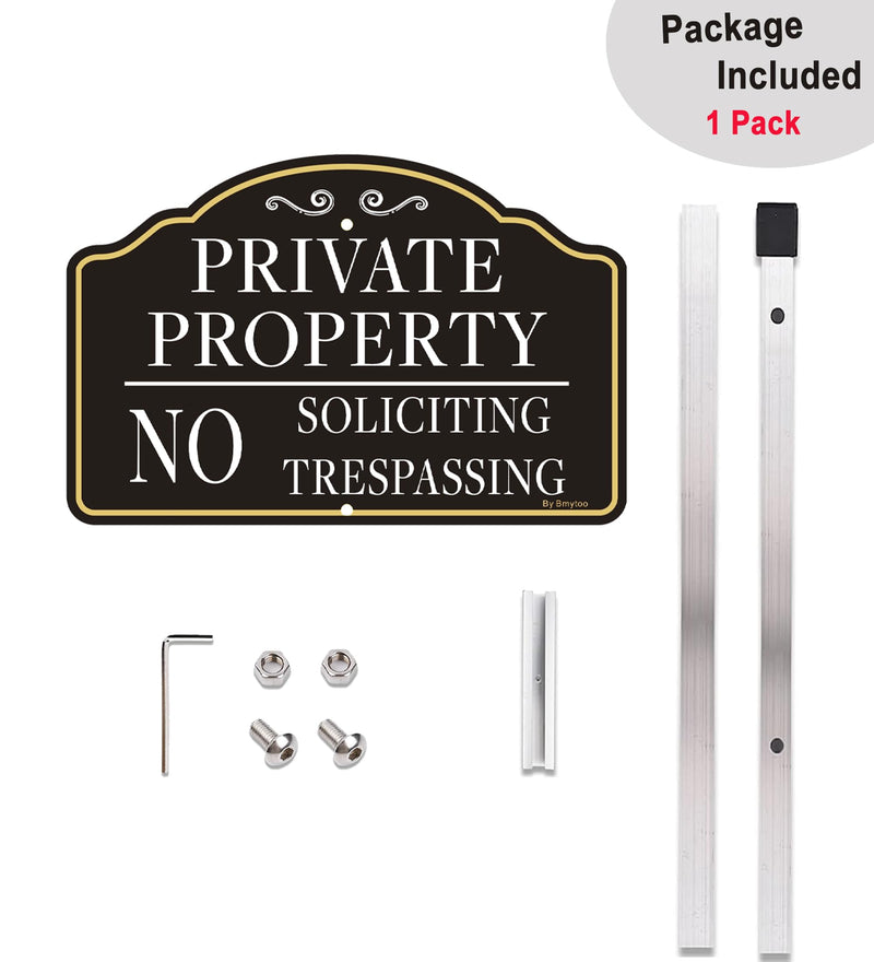 [Australia - AusPower] - 1 Pack Private Property No Trespassing Sign No Soliciting Sign for House and Yard -12" x 8" Rust/Fade-Free Metal Sign with 28 Inches Long Stake Aluminum 1 Pack 