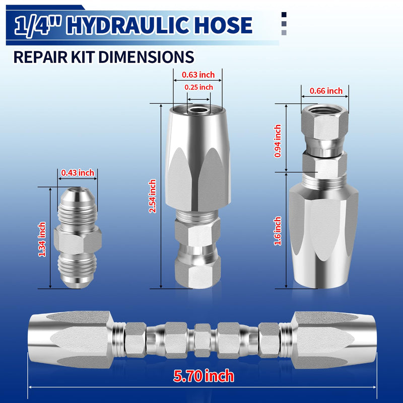 [Australia - AusPower] - Hydraulic Hose Repair Kit, 1/4" Hydraulic Hose Field Repair Kit, 2pcs Reusable Heavy Duty Galvanized Carbon Steel Fittings 1/4'' 