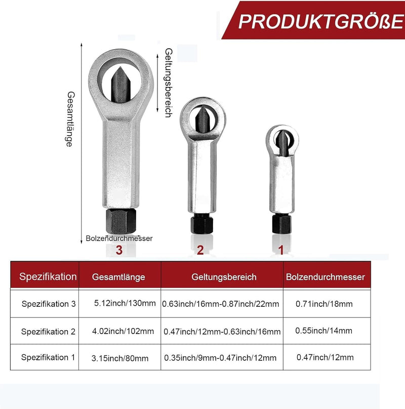 3 pieces nut separator nut remover 9-12 mm/12-16 mm/16-22 mm | Nut Remover Nut Splitter Remover Broken and Damaged Nuts Tool Set Extraction Tool