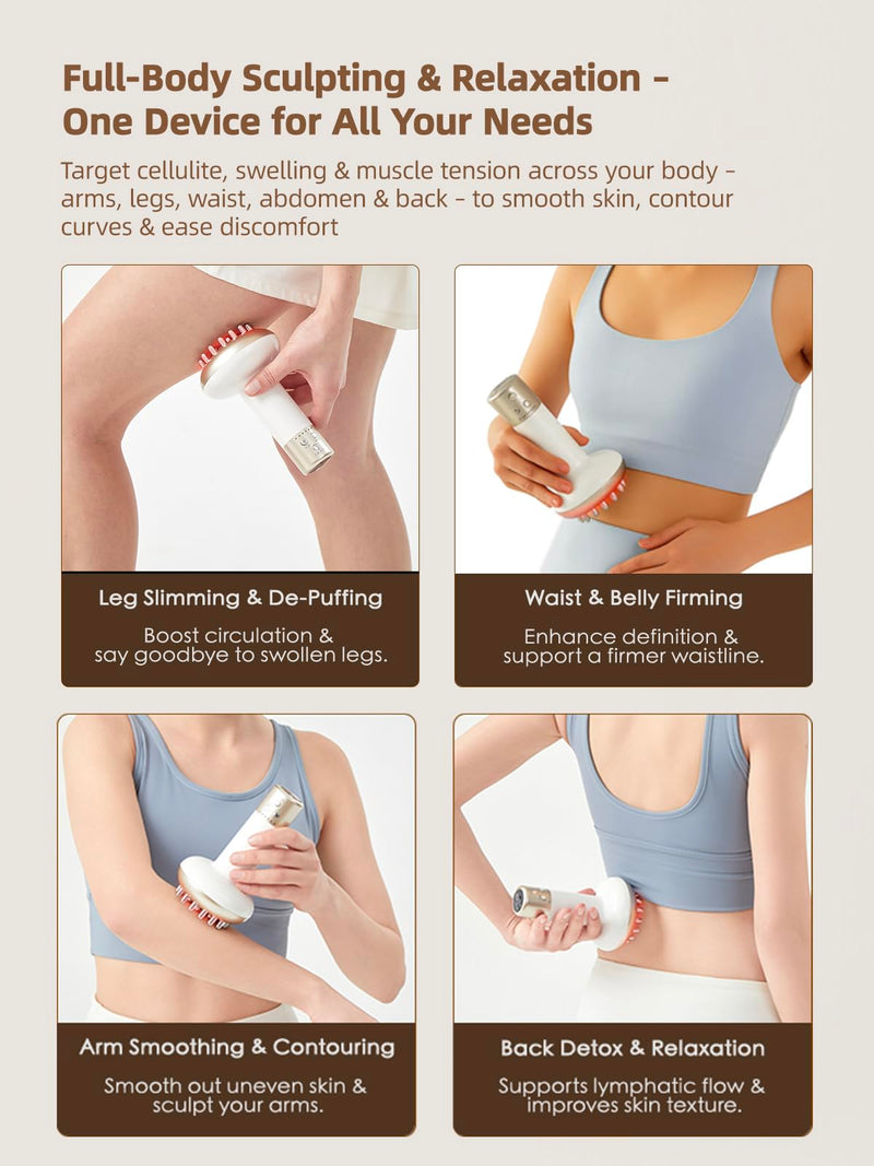 Yuonry Lymphatic Drainage Massager & Anti Cellulite Massage Tool, Reduce Stretch Marks & Cellulite, for Legs, Arms & Belly, Body Sculpting Machine with Microcurrent, Light, Heat & Vibration,White