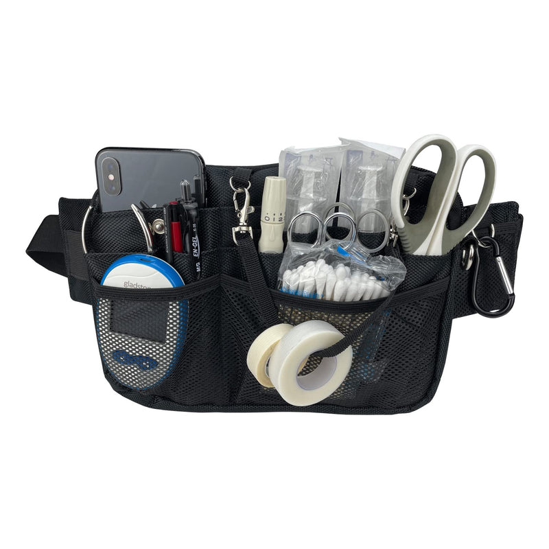 [Australia - AusPower] - Nurse Fanny Pack with Multi-Compartment Medical Waist Bag with Tape and Stethoscope Holder Utility Storage for Medical Supplies for Student and Nurses (Black) Black 