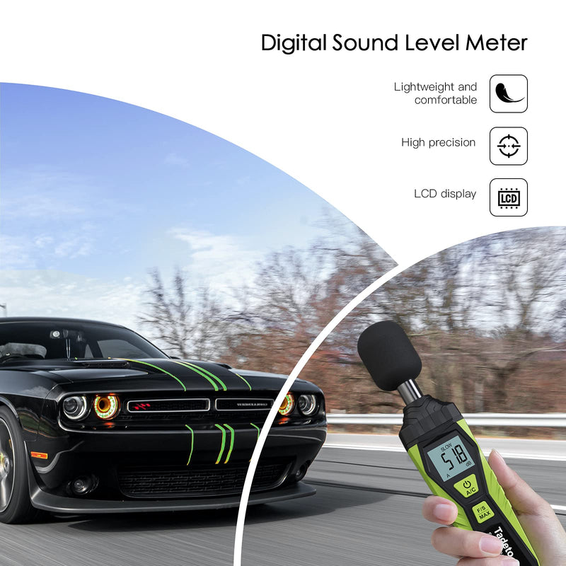 Decibel Meter, Tadeto Digital Portable Sound Level Meter 30 dB to 130 dB with LCD Display A/C Weighted for DIY Shops Green