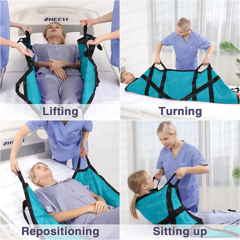 Positioning Bed Pad with Reinforced Handles 48" x 40" Patient Transfer Sheet Aid Assistant for Body Lifting, Turning, Repositioning, for Elderly, Incontinence, Caregiver, Peacock Blue 48" x 40"