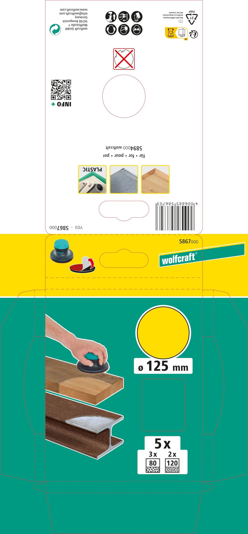 [Australia - AusPower] - wolfcraft Easy-Fix Sanding Disc Set for Wood/Metal, grain 80/120, 5 Pcs. I 5867000 K80, 120 