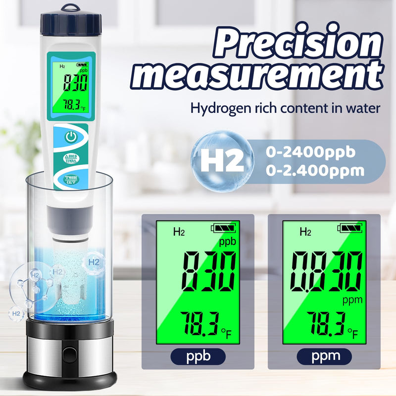 [Australia - AusPower] - pH Meter Salinity Tester for Saltwater Aquarium Simultaneous Display for Saltwater Aquarium Reef Tanks Koi Pond and Hydrogen Water Tester pH Meter for Drinking Water Accuracy Dissolved Hydrogen 