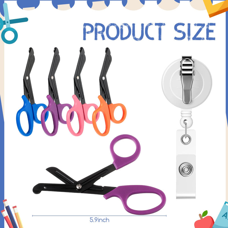 [Australia - AusPower] - 4 Pcs Trauma Shears Bandage Scissors for Nurses Bandage Scissor with Retractable Badge Reels Surgical Gauze Shears Safety Bandage Scissors Badge Reel Clip for Sewing Crafting General Use 