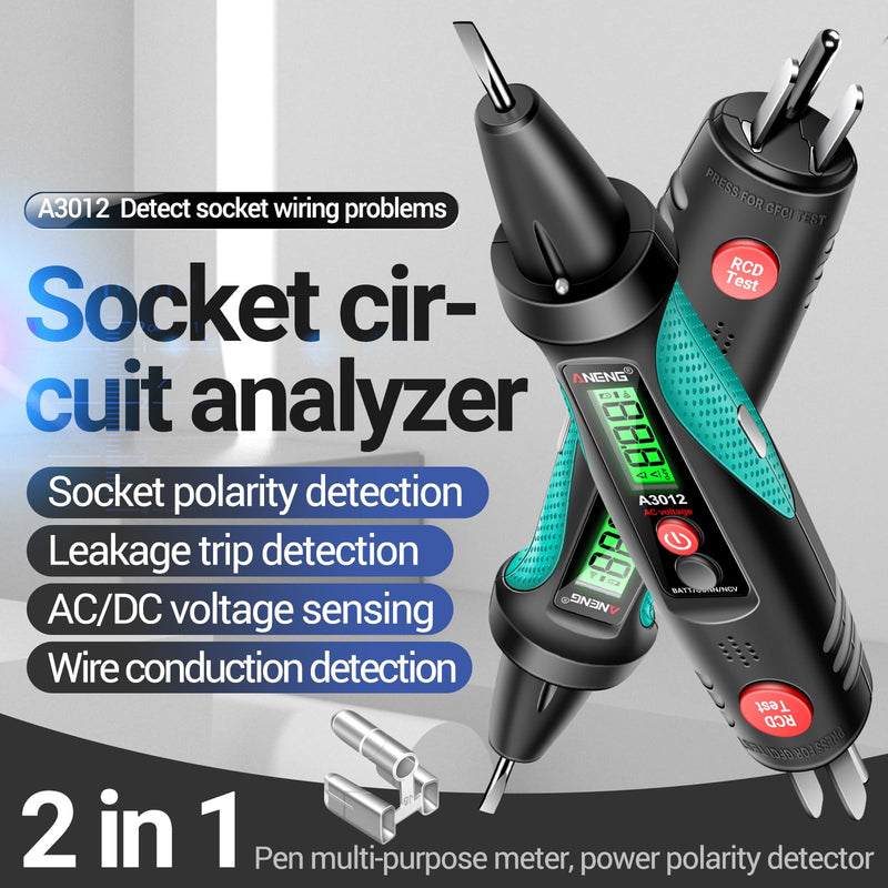 [Australia - AusPower] - YIWENG AC Voltage Detector,A3012 Multifunctional Socket Circuit Analyzer AC/DC Voltage Tester Intelligent Power Polarity Detector Leakage Test Tools, US Plug 