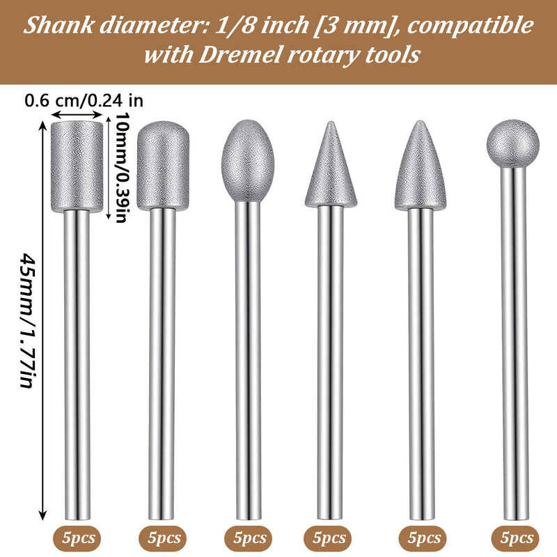 30 Piece Diamond Grinding Pen Set for Accessories, Rotary Cutter Drill Bit Tool Set, High-Quality Diamond Coating for Stone, Glass, Carving, Jade, Hardwood, Tiles, Ceramic