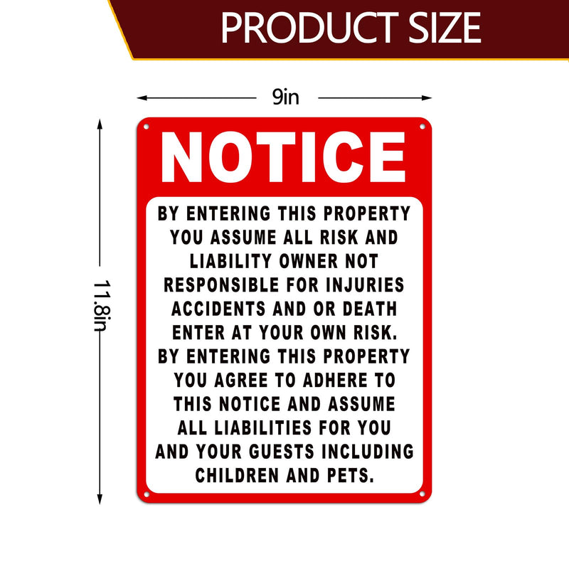 Not Responsible For Accidents Or Injuries Sign, Risk Warning Signs For Property, 9'' X 12'' Enter At Your Own Risk Industrial/No Intrusion Warning Sign (2) 2