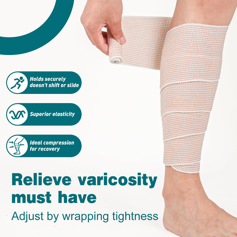 AZEN 4in Premium 2 Pack Elastic Bandage Wrap, Compression Wrap Bandage for Legs, Ankle, Knee, Tummy, Body, Lymphedema Wraps for Legs, Latex-Free A-2p