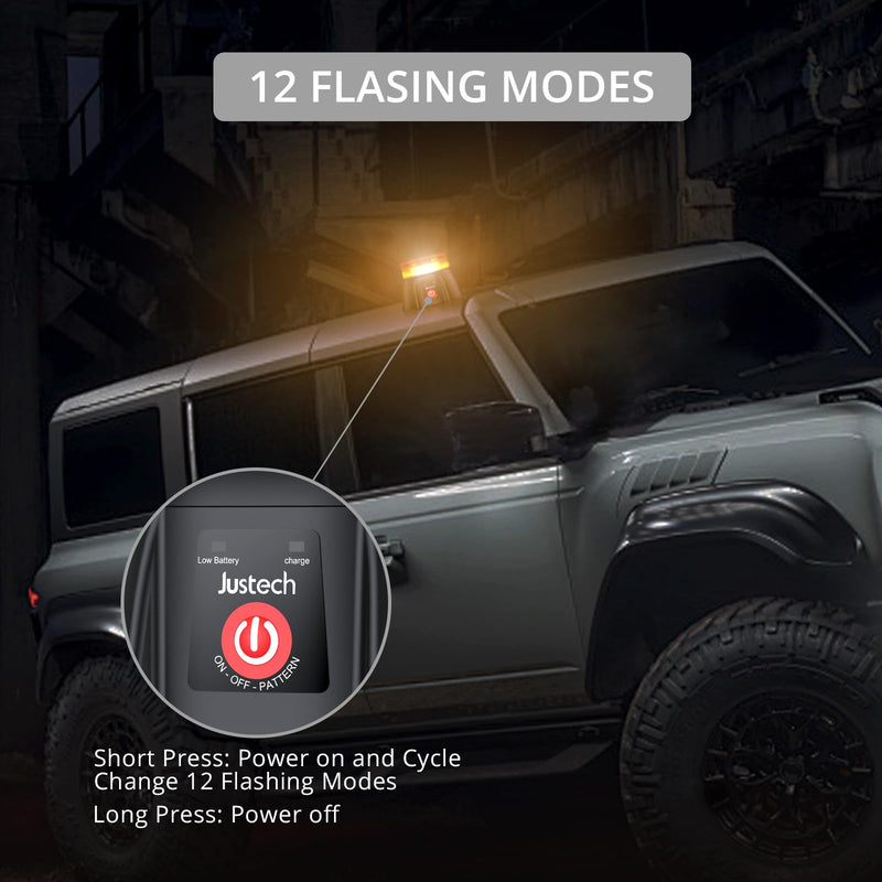 [Australia - AusPower] - Justech 36 LED Rechargeable Beacon Light 12 Flash Patterns Cordless Magnetic Flashing Emergency Light with 3ft Straight Cord, IP65 Waterproof 12-24V Amber Strobe Beacon for Snow Plow Trucks Vehicles 