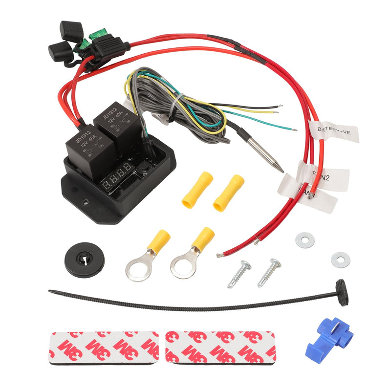 [Australia - AusPower] - Digital Radiator Fans Controller Switch Kit with Adjustable Temperature Range Range 12V 24V Digital Electric Thermatic Dual Electric Fan Switch Kit Replace #0444 