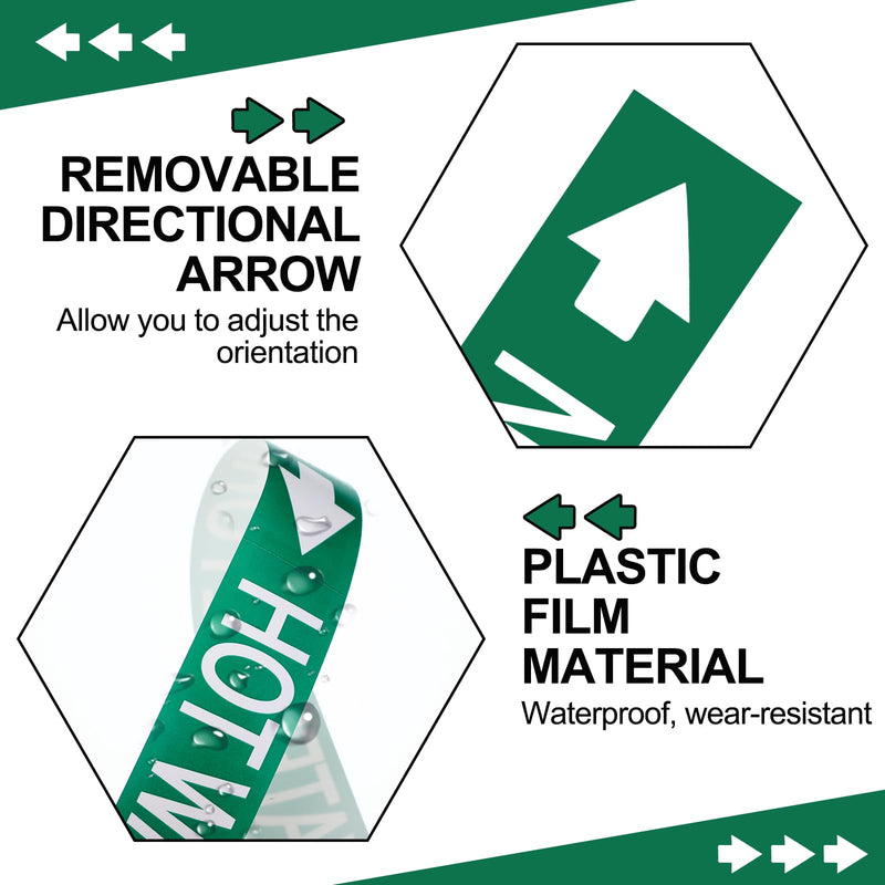 1 Roll Economy Pipe Markers - 1" Height x 8" Width Hot Water Return Pipe Labels, White On Green Pressure Sensitive Vinyl