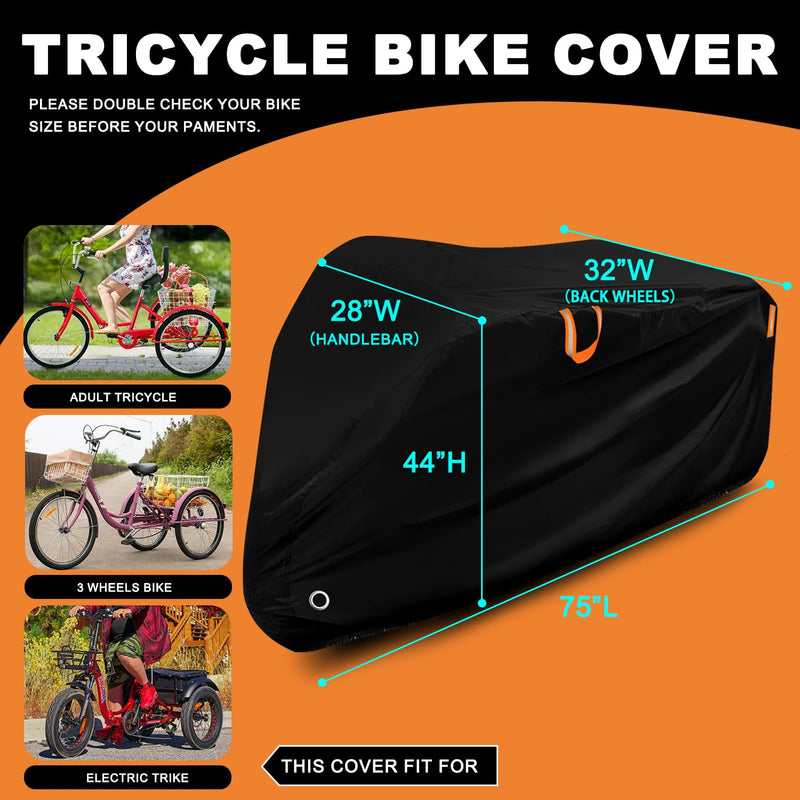 [Australia - AusPower] - Adult Tricycle Cover Outdoor Storage Waterproof ,Heavy Duty Anti-UV 420D Tearproof Bike Covers Fit for Electric Trike,3 Wheels eTrike Bicycle, All Weather Use,Windproof Buckle,Lock Hole 