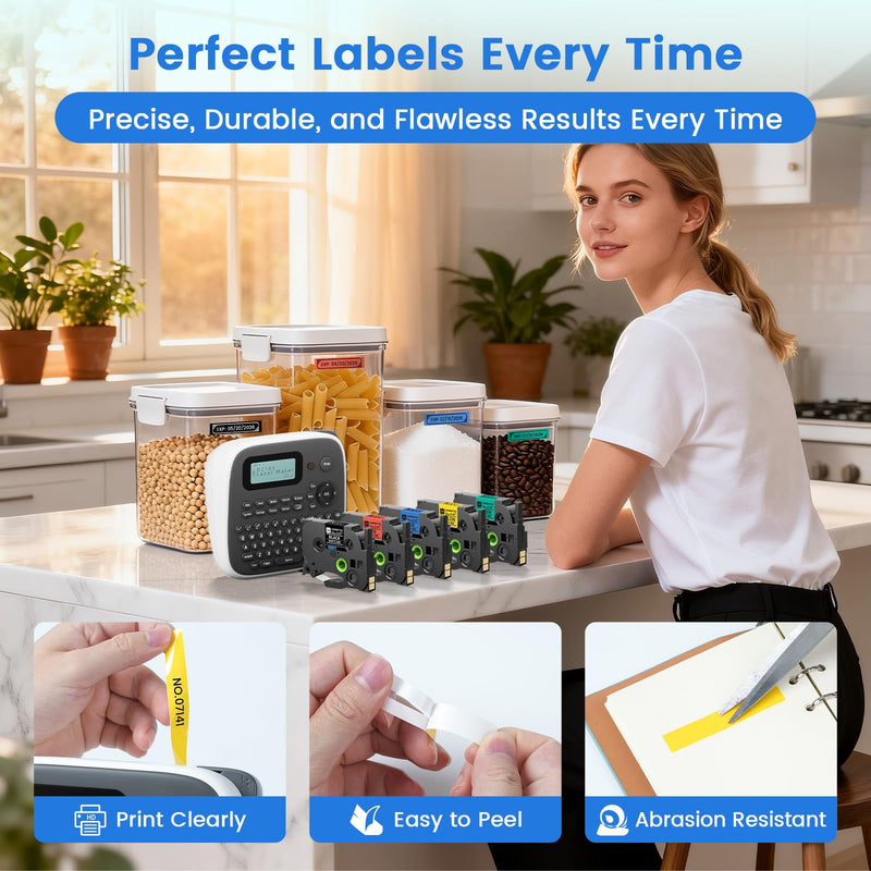 [Australia - AusPower] - Classic Color BZ Tapes for D210S H1100 E1000 Label Maker, 12mm 0.47 Laminated CHIP Label Tapes Refills, Black(3B35Z) Red(3B41Z) Blue(3B51Z) Yellow(3B61Z) Green(3B71Z), 5-Packs Classic Color 12mm x 8m (0.47" x 26.24ft.) 