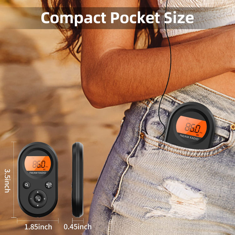 [Australia - AusPower] - Personal Pocket Radio AM/FM Portable, Rechargeable Transistor Radio with Best Reception, Long Battery Life, Stereo Headphones, Sleep Timer, Backlit… MI01 AM/FM radio 