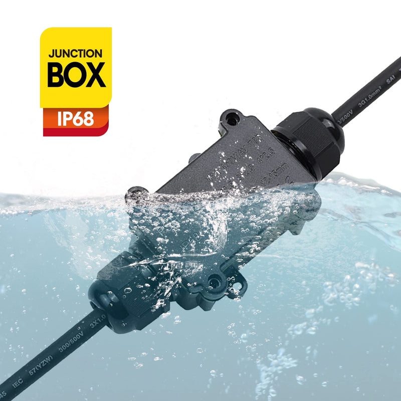 [Australia - AusPower] - Elezenioc IP68 Waterproof Junction Box, 2 Way M20 Junction Box, Outdoor Waterproof for 5-15 mm External Electrical Power Cable Boxes, Cable Connector for Outdoor Junction Box, Black 