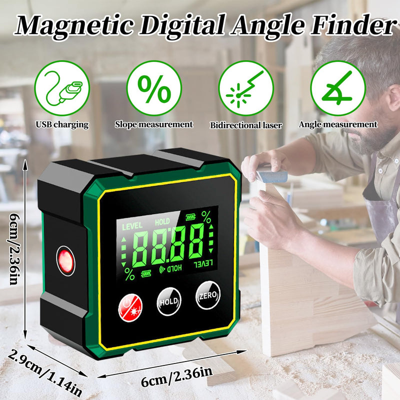 [Australia - AusPower] - Digital Protractor Inclinometer Laser Spirit Level with LCD Display, USB Rechargeable Digital Levelling Box Angle Finder, IP54 Magnetic Levelling Box Level Box for Woodworking A 