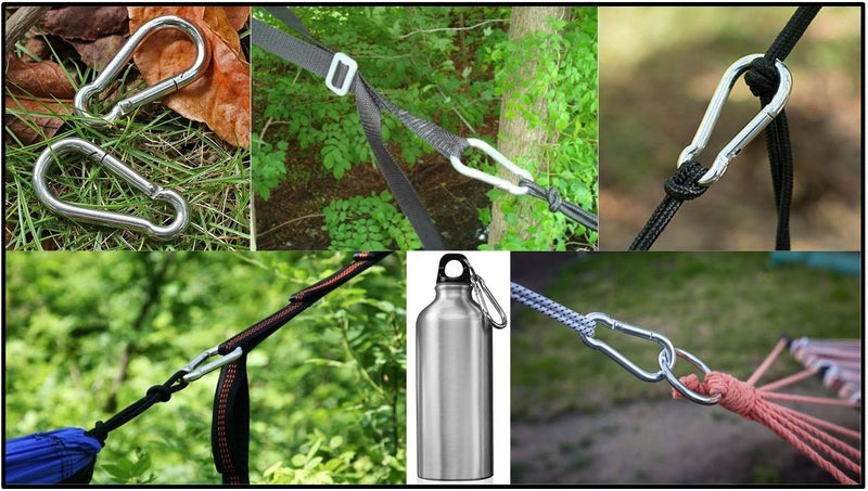 [Australia - AusPower] - Black & Silver Heavy Duty Bushcraft Locking Thumb Screw Closure Zinc-Galvanized Steel Carabiner Spring Snap Clip Link Hooks 200-400lb Load. 6 & 12 Packs 5cm 6-Pack Black 
