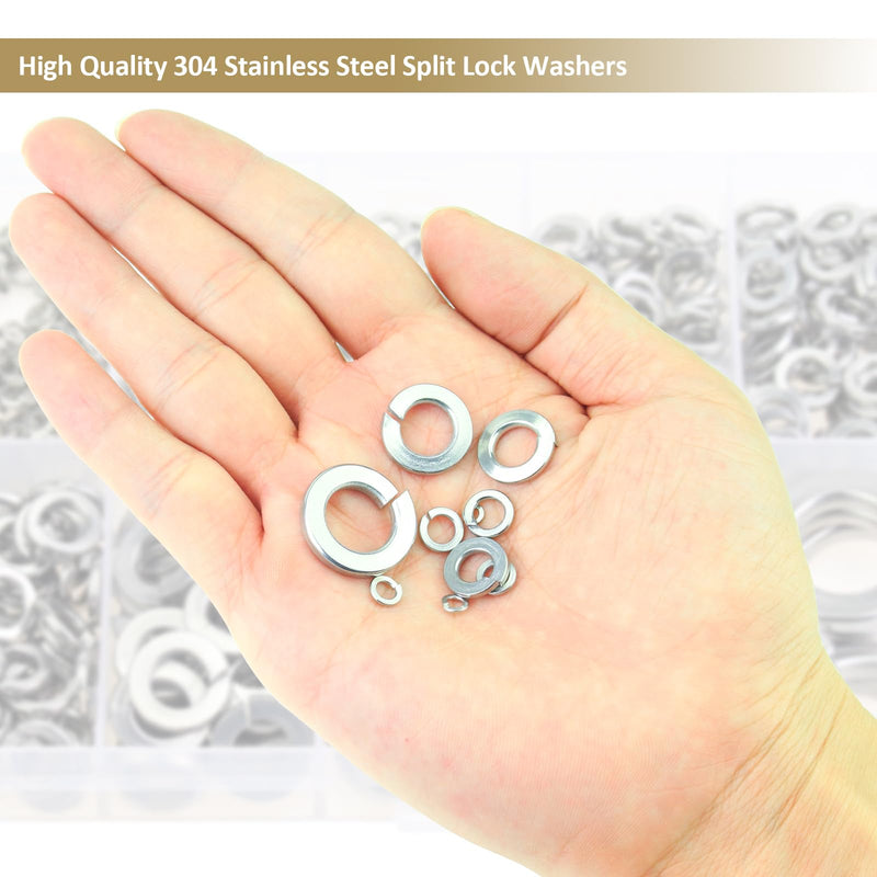 [Australia - AusPower] - 487 Pieces 304 Stainless Steel Lock Washers, Split Lock Washers, Kindroufly 10 Sizes Spring Lock Washers, Lock Metal Washers Assortment Kit, 1/2" 3/8" 5/16" 1/4" 12# 10# 8# 6# 4# 2# 2# to 1/2" Lock Washers, 10 Sizes 