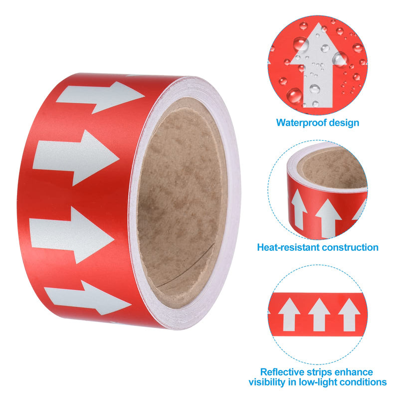 PATIKIL Flow Arrow Tape, Polyethylene Pipe Marking Sticker with Reflective Strips, Waterproof & Heat Resistant, for Pipe Flow Directional Identification, 2 inch x 33 ft, Red/White Red,White