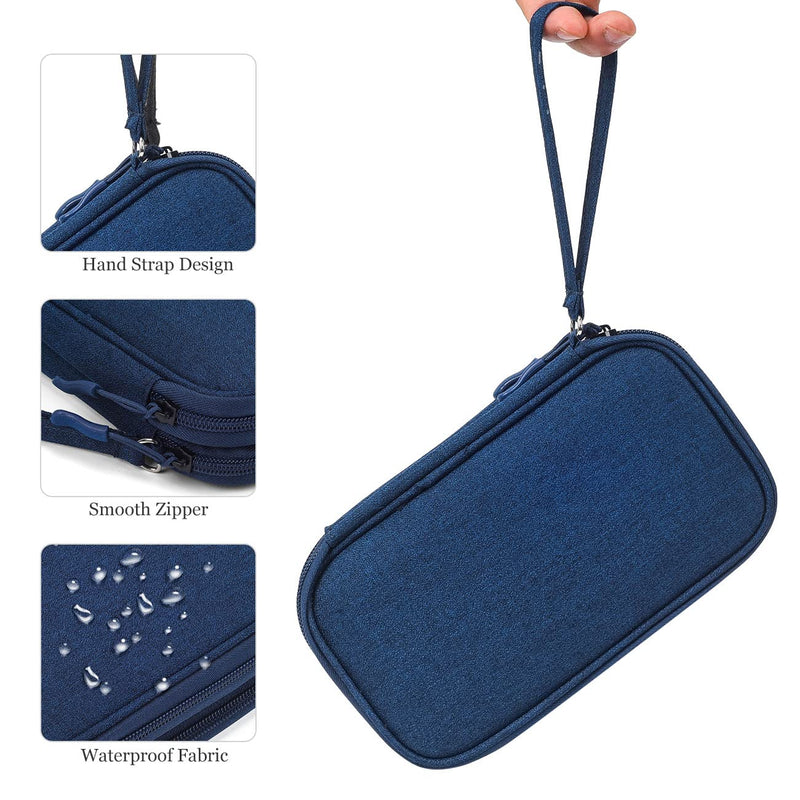 [Australia - AusPower] - Portable, Waterproof Electronics Accessories Case and Organizer Bag for Cables, USB Drives and Chargers Double Layer - Navy Blue 