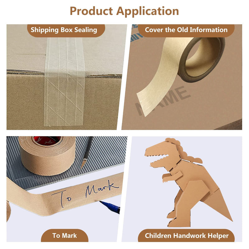 TooCust Water Activated Tape Fiber Reinforced Packing Tape Kraft Tape 2”X 165 feet Per Roll Brown Tape Gummed Paper Tape for Heavy Duty Packaging and Shipping Writable Eco-Friendly Biodegradable 1