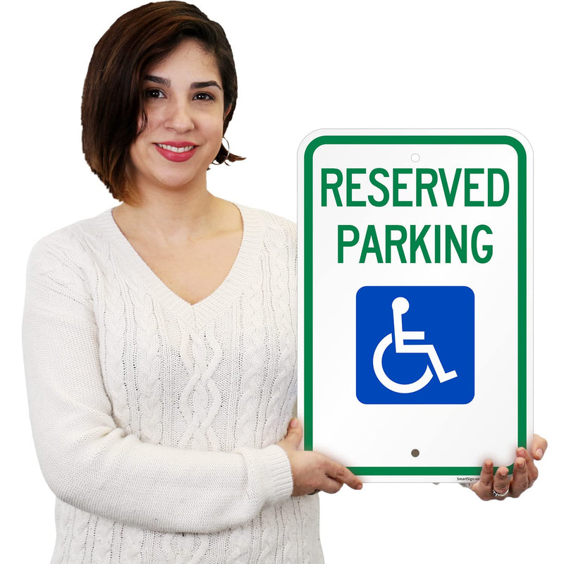 "Reserved Parking" Federal Handicap Parking Sign By SmartSign | 12" x 18" Aluminum 12" x 18" Non-Reflective Aluminum