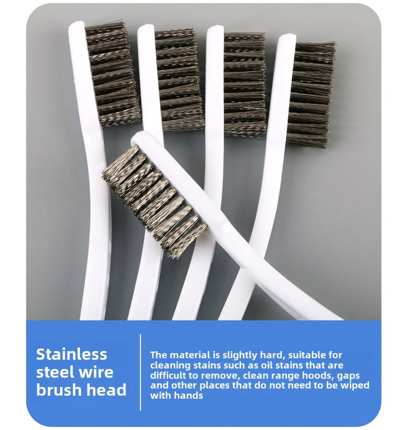 [Australia - AusPower] - Stainless Steel Wire Brushes - Heavy-Duty Reinforced Bristle Cleaning Brushes for Kitchen, Industrial Use, Walnut Carving Gaps, Rust Removal & Polishing (5-Pack, 18cm White Handle) 