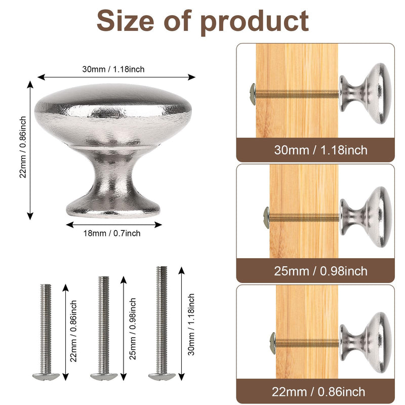 20x Satin Brushed Nickel Knobs Cabinet Hardware Round Mushroom Knob Wardrobe Drawer Pull Handles 30mm/1.18" for Kitchen Cupboard Furniture Chest Door Dresser Bathroom 20