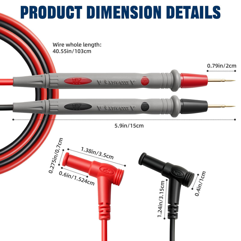 [Australia - AusPower] - Professional Multimeter Test Leads 1000V 20A 40.5in, Heavy Duty Silicone Test Leads with Ultra-Hard Gold-Plated Test Probes, 0.16in/4mm Banana Plugs for Fluke/AstroAI/INNOVA/Klein Multimeter 