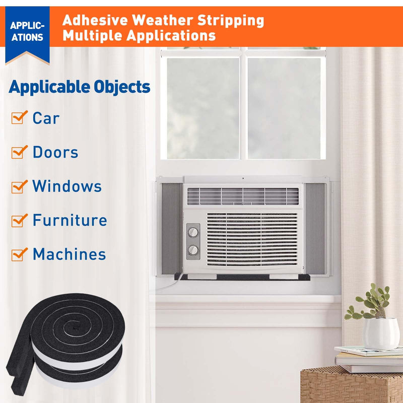 [Australia - AusPower] - MAGZO Adhesive Foam Weather Stripping 1 Inch W X 1 Inch T, Air Conditioner Window Seal Open Cell High Resilience, Total Length 13 Feet (6.5ft x 2 Rolls) 1in x 1in x 13FT 