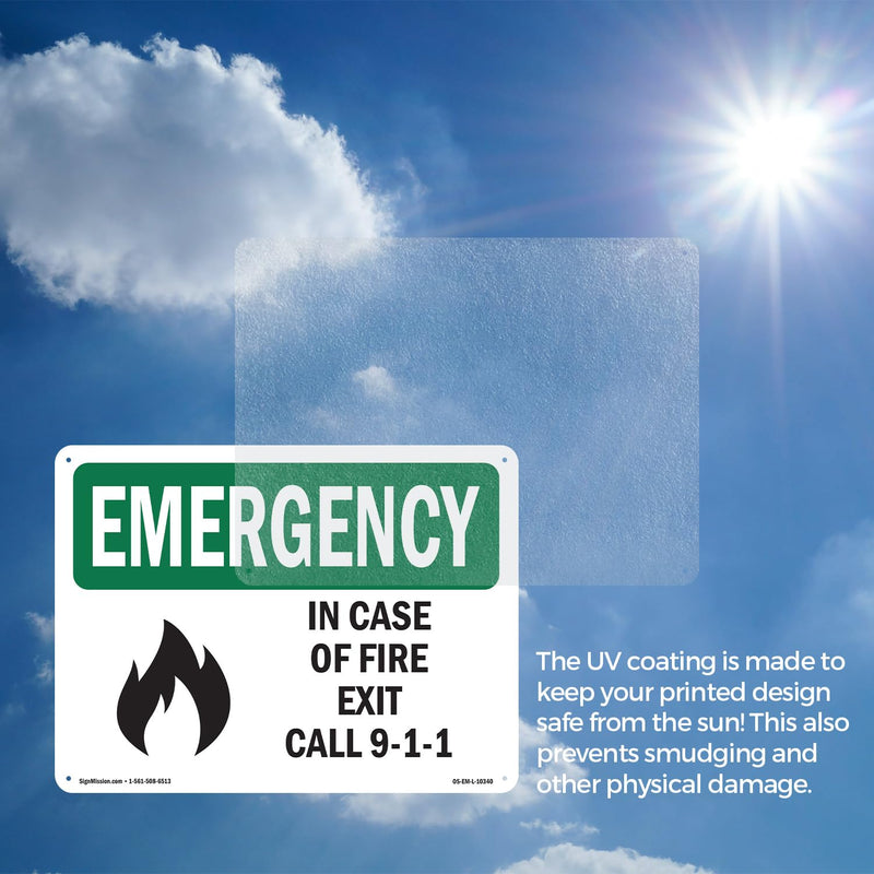 In Case Of Fire Exit Call 9 OSHA Emergency Rigid Plastic Sign 14 Inch x 10 Inch - 5 Pack 5 Pack of 14" x 10"