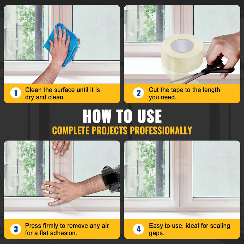 VIVIDA Transparent Window Weather Sealing Tape for Winter, 2 Inch x 180 FT (60 Yards) Window Insulation for Winter, Clear Weather Sealing Tape for Doors & AC Units, 1 Pack 2"×60 Yds (1 Roll)